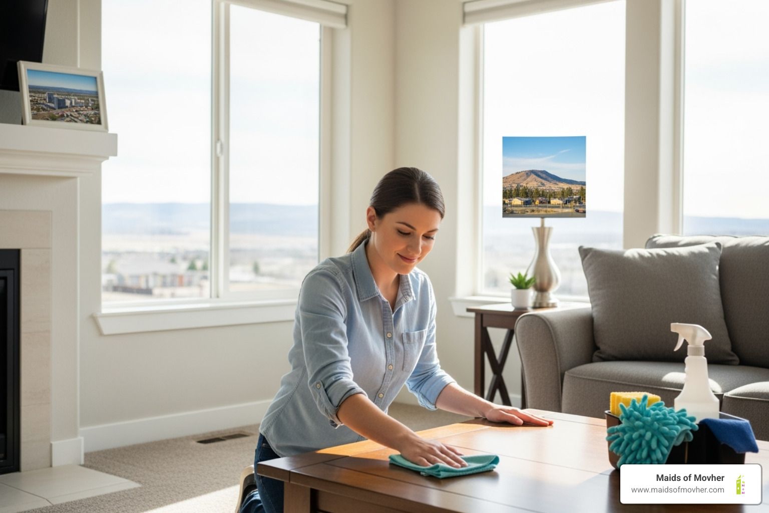 Regular cleaning service - person dusting